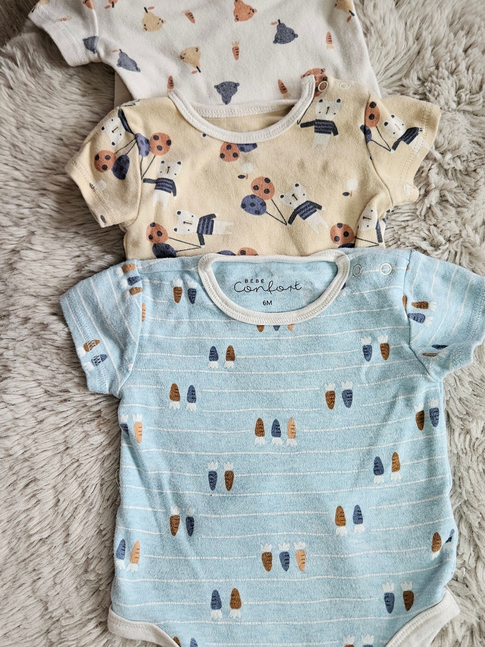 Bébé Comfort Baby Boy Organic Cotton Bodysuit Lot 3Pc Bear Fruit 6 Months 6M
